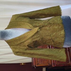 Vintage Olive Green Shawl Lapel Corduroy Fitted Single Button Blazer Size Medium